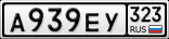 Продажа номера А939ЕУ 323 (Краснодарский край) за 60000руб